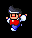 Pixelated character in red shirt and blue pants holding white object, transitioning from running to walking pose with shield on right side.