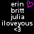 Pixelated text list with names and phrases on black background, featuring a pink heart symbol above 'erin' in the left