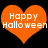 Two orange heart shapes with white text reading 'Happy Halloween' on a black background.