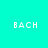 Four quadrants display the word BACH in white pixelated text on cyan, light green, yellow, and light green backgrounds.