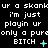 Pixelated text repeats 'ur a skank ur' and 'i'm just playin ur only a pureonly', with 'BITCH' in bold white letters, each followed by cyan symbols that change from plus to dot to X.