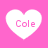 Four white heart shapes on a pink background, each containing the text 'Cole' in pink lettering.