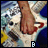 A hand plays a white electric guitar with red accents against a blue and yellow background, text labels change across frames.