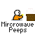 Animated sequence showing a character interacting with a microwave, peeping inside to reveal a yellow duckling that grows larger and more animated over time.