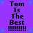Purple background with blue plus signs and black text reading "Tom Is The Best" repeated twice, each followed by six exclamation marks.