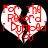 Two identical heart-shaped icons with red text on white background, each split into two halves by a black vertical gap.