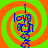A four- of identical animated icons with green and orange spiral backgrounds, blue text reading "I love you" vertically aligned above a heart symbol