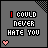 A contact sheet of 23 animated frames showing a pixel art icon with the text "I COULD NEVER HATE YOU" and small hearts, where each frame displays different color variations for the text and heart symbols.