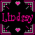 Pixelated icon with pink text 'Lindsay' on black background, framed by four corner elements and two pixel hearts.