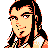 Pixelated 48x48 static buddy icon of a character with long black hair, light skin tone, and orange-accented facial features in a side profile view.