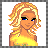 Two 48x48 pixel animated frames displayed side-by-side: a blonde cartoon woman with blue eyes and yellow top on white background, and a yellow sun symbol on pink background.