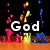 Animated icon with colorful pixelated text 'God Is hope!' over a black background with floating dots and vertical color bars.