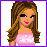 Pixel art contact sheet of a ballet dancer doll with four frames showing full body, skirt detail, pose variation, and text "i love ballet" in purple.