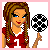 Pixel art buddy icon featuring a female character holding a soccer ball next to text reading "live 2 play soccer" on a red background.