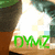 Green text 'DYMZ' overlaid on a blurred background with brown and green elements, displayed in four showing identical static content