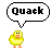 A 4x3 contact sheet of a pixelated yellow duck animation showing sequential frames with changing text in speech bubbles above the duck.