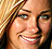 Pixelated close-up of a smiling person with light brown hair and green eyes, rendered in warm tones on a transparent background.