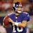 Pixelated image of a football player in blue jersey holding a brown ball, with pink text 'eli manning.<3' on white background.