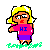 Animated pixel art contact sheet showing a cartoon character with blonde hair and glasses performing an animation sequence from full body to partial disappearance, ending with text "Aren't I Lovely?" on light blue background.