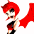 A 48x48 pixel animated buddy icon featuring a red-haired cartoon character with devil horns and a flowing cape on the left, paired with green text reading "Original Icons .com" on a dark green background to the right.