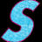 Pixelated cyan and magenta S-shaped icon with smooth anti-aliased edges on a black background, appearing as a stylized letter or abstract symbol.