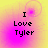 Pixelated text "I Love Tyler" on a yellow-to-pink gradient background with subtle circular patterns.