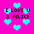 Pixelated cyan hearts float on a bright pink background with repeated text "I LOVE U 2 FELICE" in black block letters.
