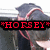 A pixelated image shows a character with dark hair and pink accents, overlaid by red text reading "HORSEY" on the left side.