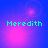 four identical displays the name 'Meredith' in cyan pixelated text over a blue-purple gradient background with pink circular light effects