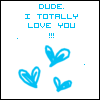 Blue text and heart shapes on white background with animated sparkle effects in different positions across frames.