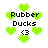 Pixelated green hearts surround black text reading "Rubber Ducks" with a heart-eyes emoticon, showing animation changes in heart size and position.