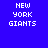 Pixelated text 'NEW YORK GIANTS' in white on blue background with red gradient effects in four distinct arrangements.