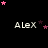 Black background with repeated 'ALeX' text and pink/purple star animations in a