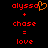Red pixelated text on black background shows 'alyssa' with orange heart symbol, plus 'chase', equals 'love' in two side-by-side