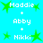 Pixelated blue background with green starbursts and white text listing names in a vertical sequence.