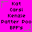 Bright pink background with black text arranged in a pattern, featuring names and phrases repeated