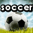 Pixelated soccer ball icon with black text reading 'soccer' above it on a light blue and green background.