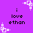 Purple background with black text reading "i love ethan" and white pixelated square icons scattered across the image.