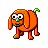 Pixelated orange dog with green nose and tail, standing on gray background.