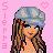 Pixelated static icon of a cartoon-style female character with long brown hair, wearing a blue-gray beanie and light-colored top against pink background with faint text elements.
