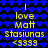 Pixelated yellow text on blue heart-patterned background with black outlines, repeated in two vertical