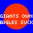 Four identical red circles on blue background with repeated white pixelated text "GIANTS OWNGIANTS OWN BAGLES SUCKBAGLES SUCK".