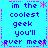Pixelated blue background with pink and blue text repeating 'im the coolest geek you'll ever meet' in a pattern, bordered by pink dashed lines and asterisks