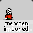Pixelated character in red outfit with white head, holding green-and-orange object that emits particles, transitioning to fire animation on gray background.