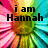 A pixelated image with a colorful radial background displays text reading "i am Hannah and i am awsome" in bold black letters.