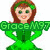 six pixelated cartoon-style icons featuring a woman with brown hair, each with green text overlays and varying poses or backgrounds