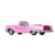 Animated pink convertible car with silver accents rotates through multiple angles against white background.