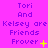 A static image with purple background displaying repeated text "Tori And Kelsey are Friends Frover" in blue, with yellow symbols changing across three