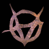 Animated sequence of a circular symbol with three triangular points and four outward spikes, transitioning between brown and purple color schemes against black background.