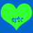 Two identical green heart shapes on a blue background with blue text 'eric' inside each heart.